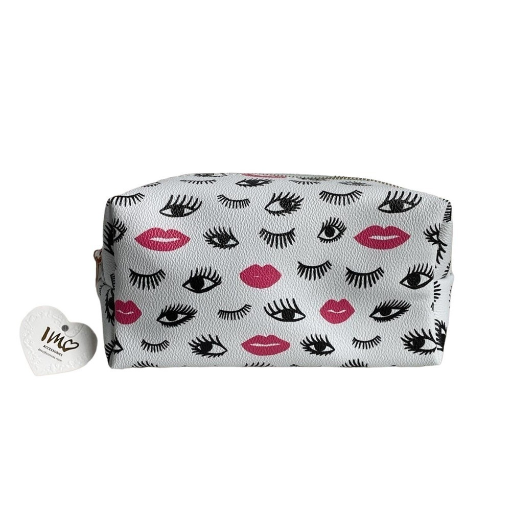 🍀Imoshion Eyelashes and Lips Faux Pebbled Leather Cosmetic Bag Brand New